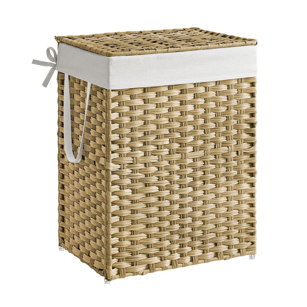 Panier à linge en rotin synthétique pliable jaune et blanc Panier à linge en rotin synthétique pliable jaune et blanc
