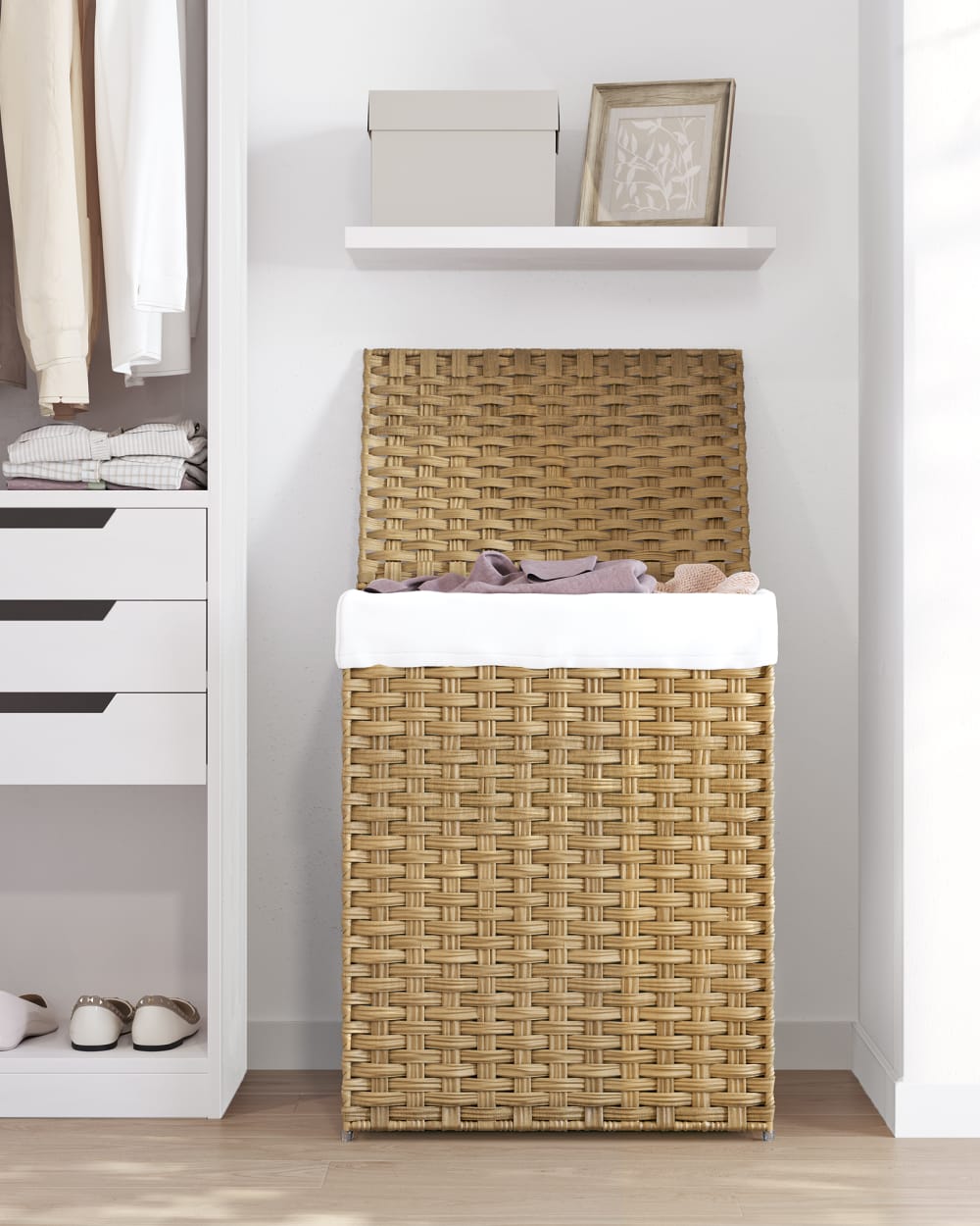 Panier à linge 90L rotin synthétique couleur boisée — vue 3