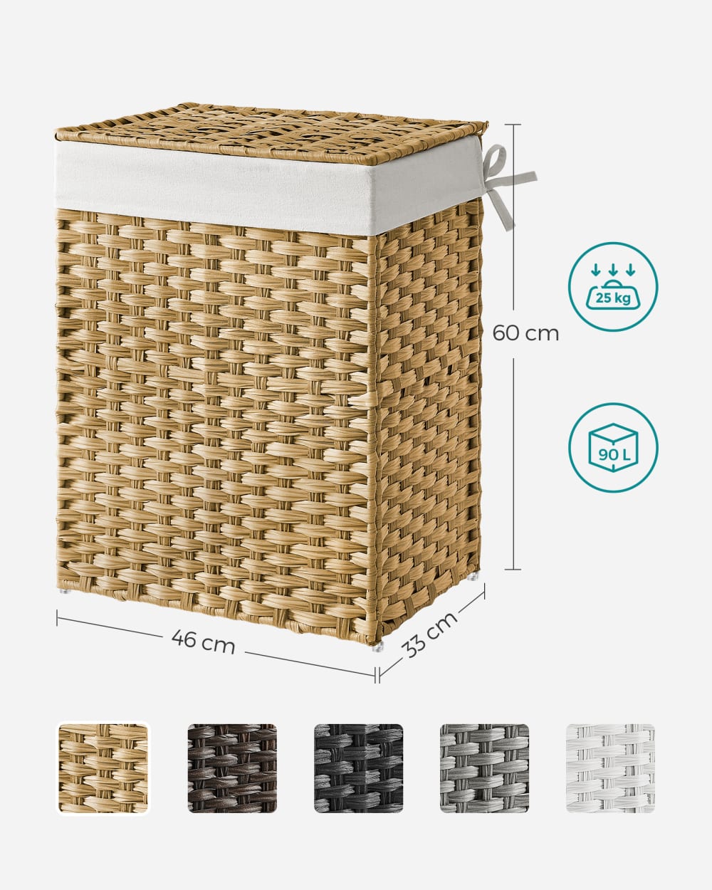 Panier à linge 90L rotin synthétique couleur boisée — vue 4