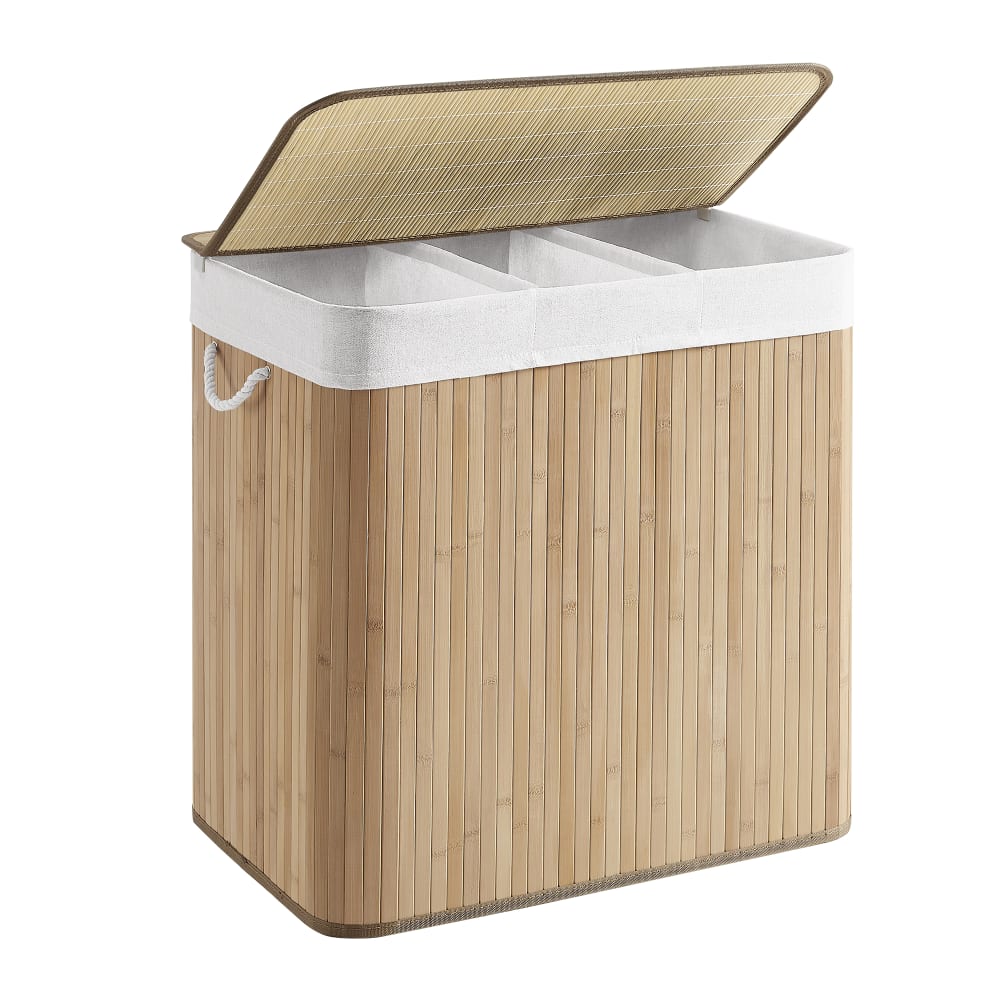 Panier à linge 3 compartiments 150L bambou couleur boisée