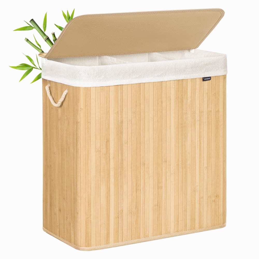 Panier à linge avec couvercle bambou avec poignées pliable sac 150 l Panier à linge avec couvercle bambou avec poignées pliable sac 150 l