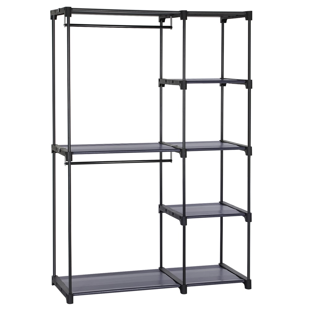 SONGMICS Dressing ouvert avec 2 barres de suspension 112 x 43 x 165 cm gris style classique chic Gris Métal - 112x165x43cm