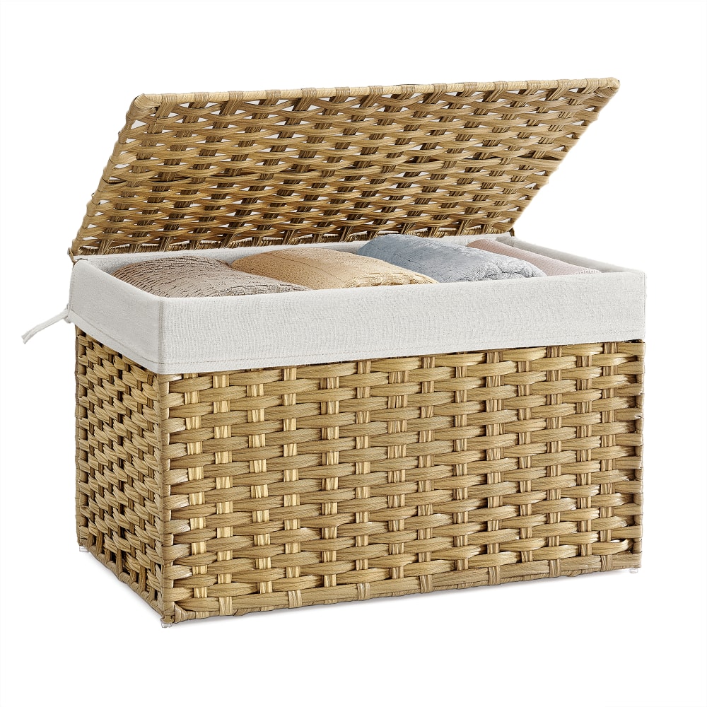 Panier à linge en rotin synthétique pliable jaune blanc et crème - Maisons du Monde