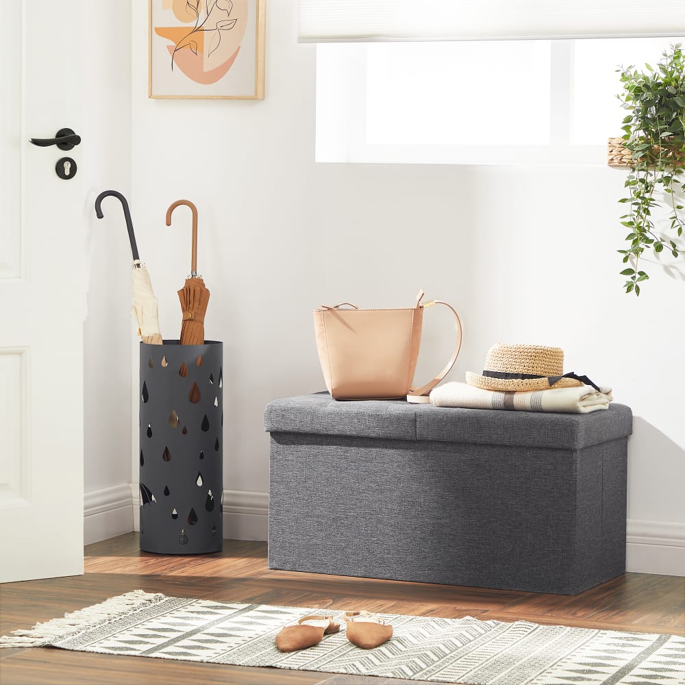 Banc de rangement 76 x 38 x 38 cm tissu façon lin gris foncé (SONGMICS) - Image 1