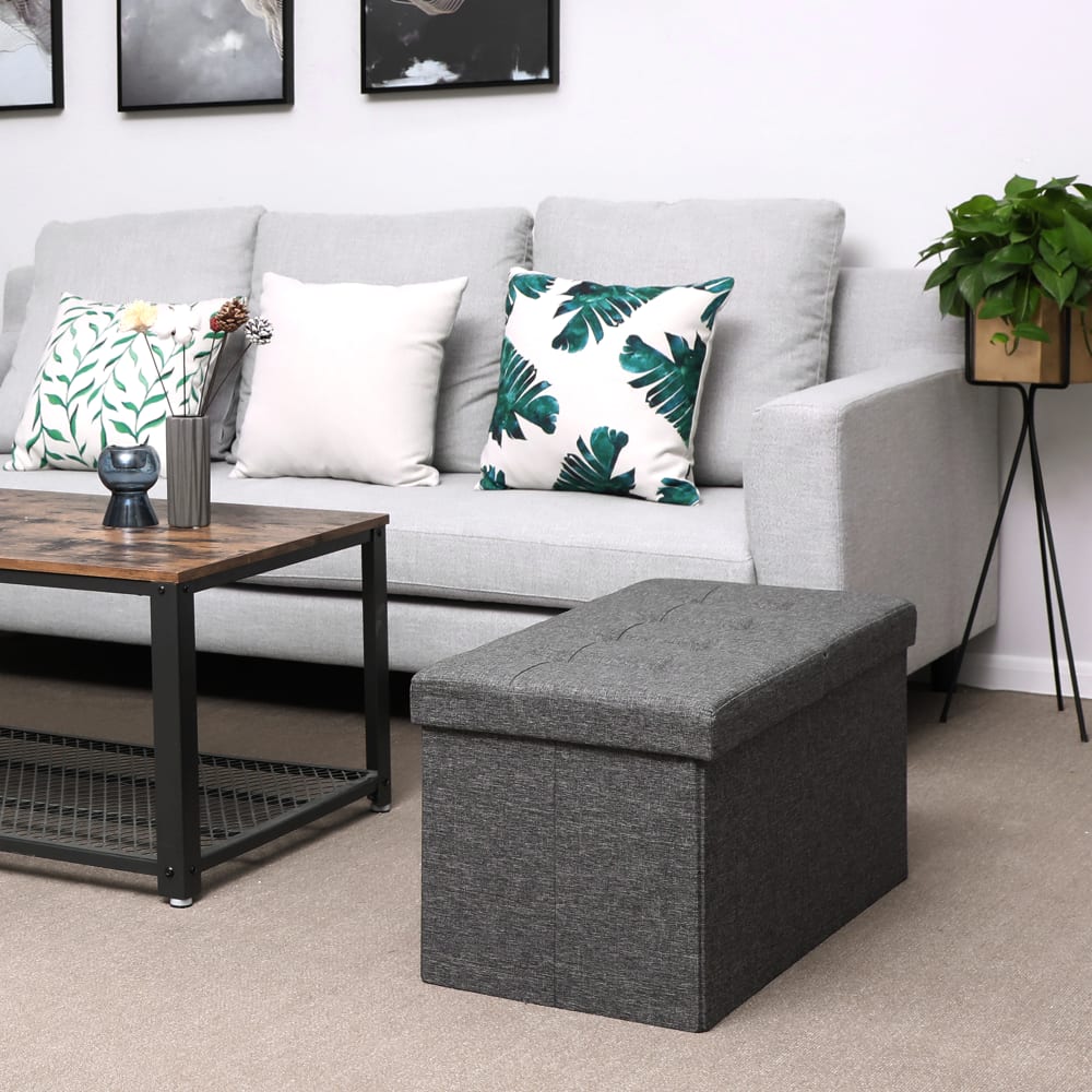 Banc de rangement 76 x 38 x 38 cm tissu façon lin gris foncé (SONGMICS) - Image 2
