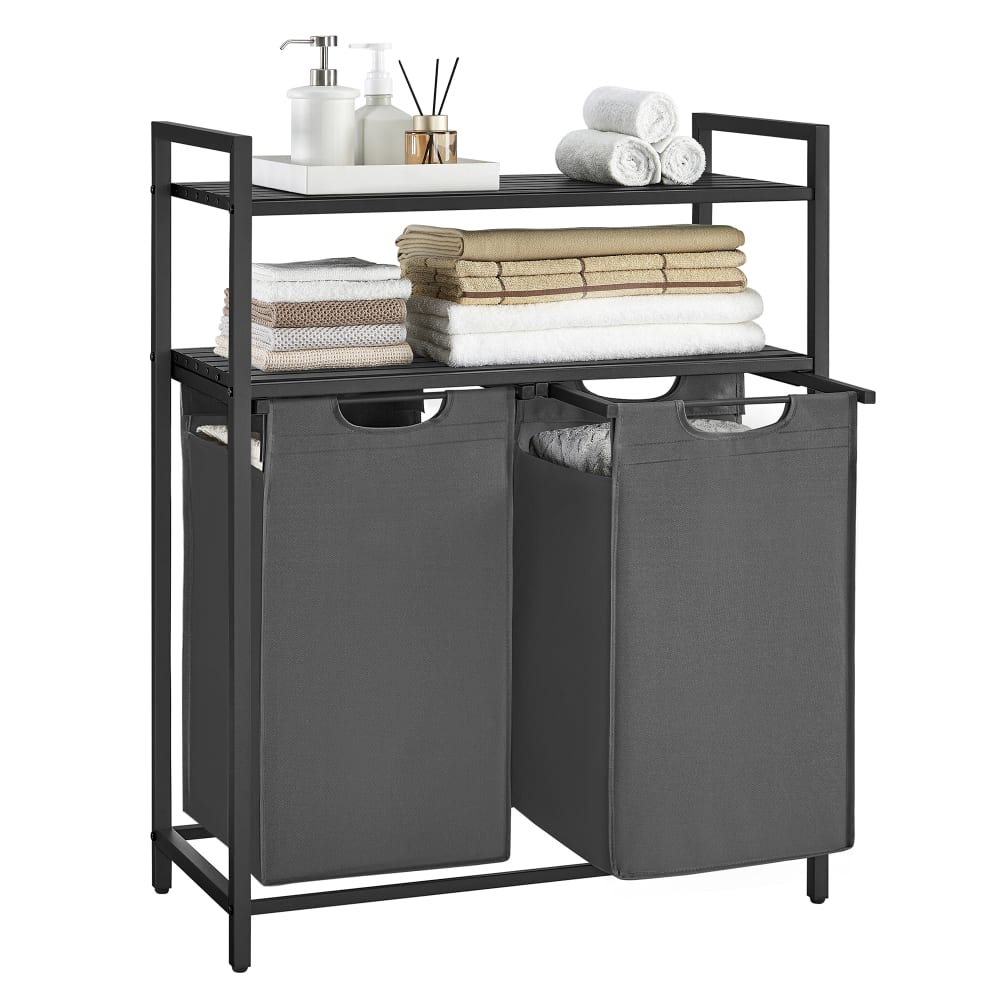 Panier à linge 2 compartiments 92 l 73 x 33 x 92 cm gris et noir