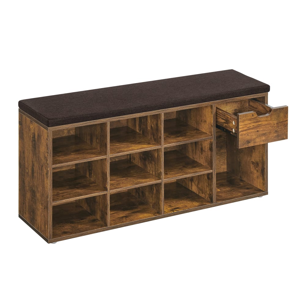 VASAGLE Banc à chaussures avec tiroir compartiments 104 x 30.5 x 48 cm marron style contemporain Marron Panneau De Particules - 104x48x30cm