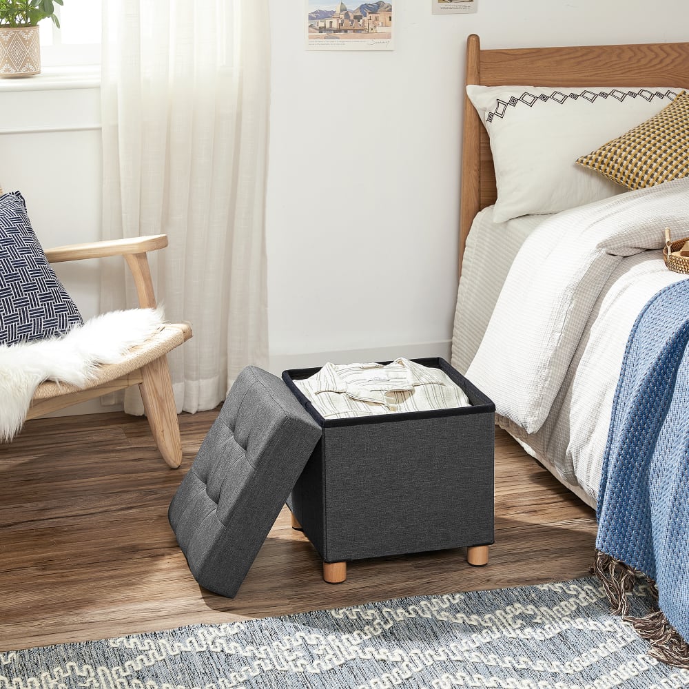 Tabouret de rangement petit banc 38 x 38 x 40 cm 300 kg gris et noir - Maisons du Monde