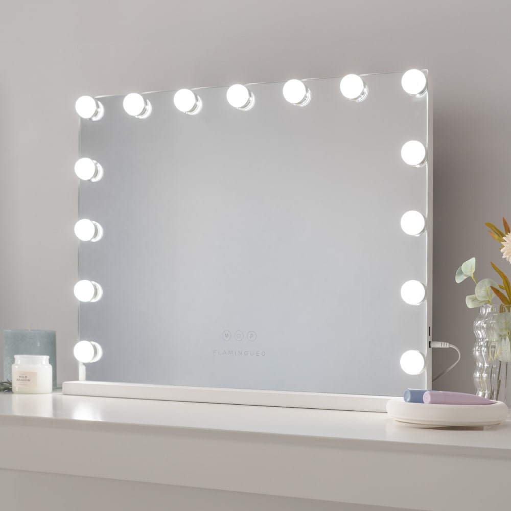 Miroir maquillage lumineux 15 led 3 modes 58x46x12cm blanc