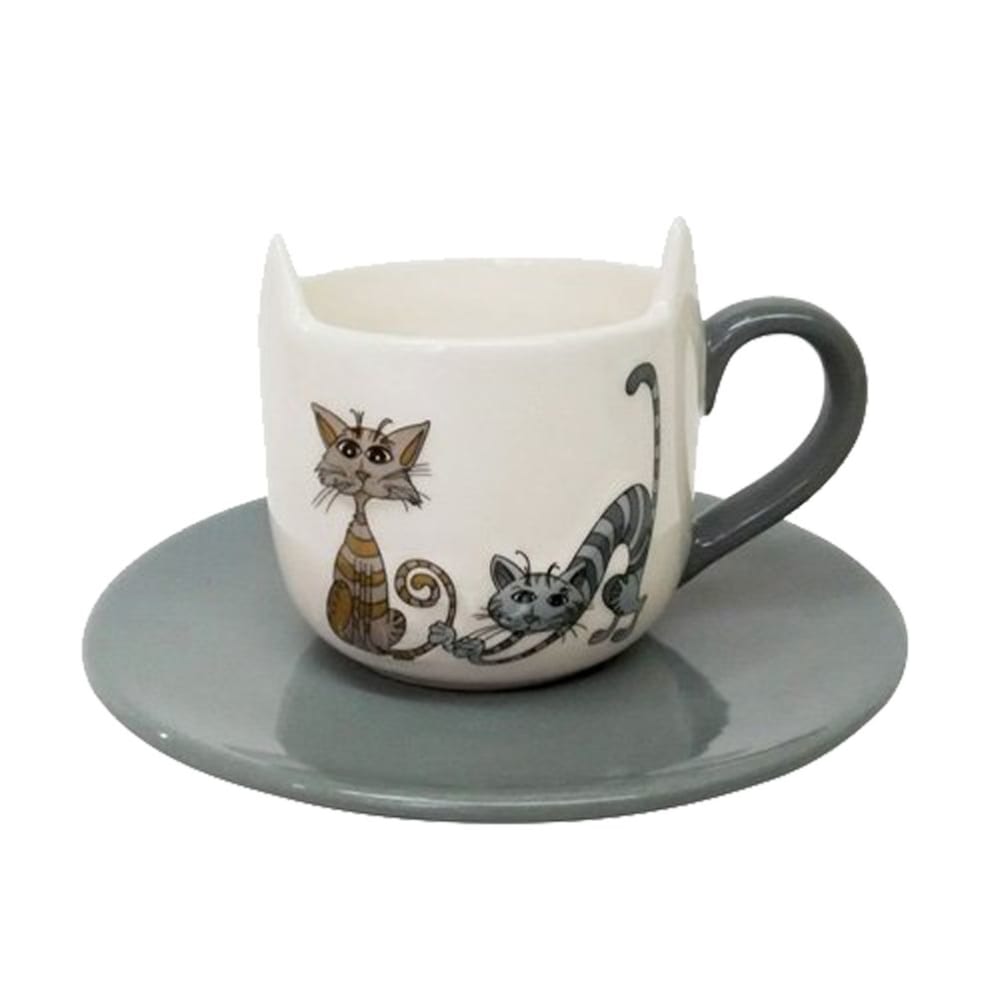 Set cappuccino en céramique couple de chats