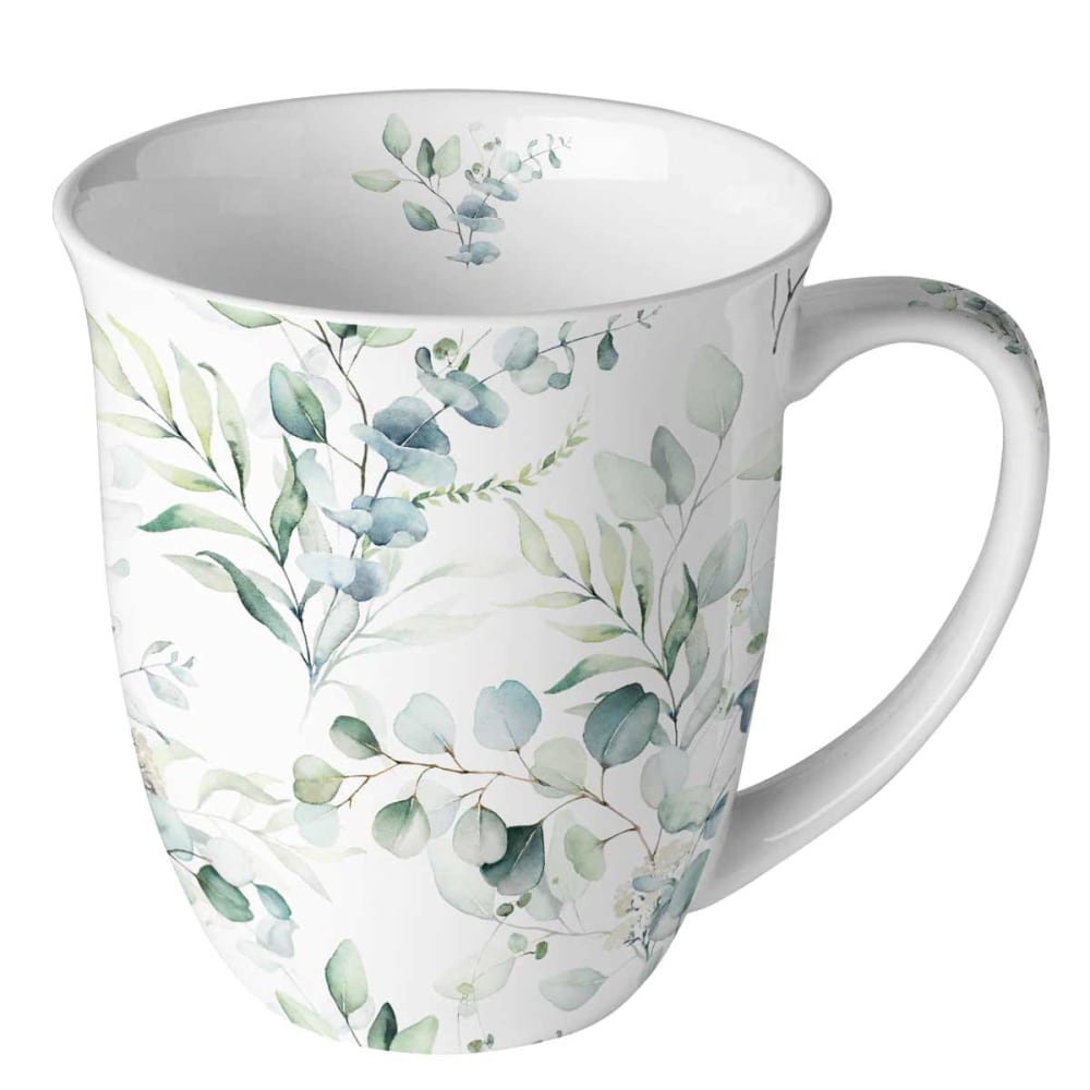 Ambiente Tasse en porcelaine fine eucalyptus style campagne Blanc