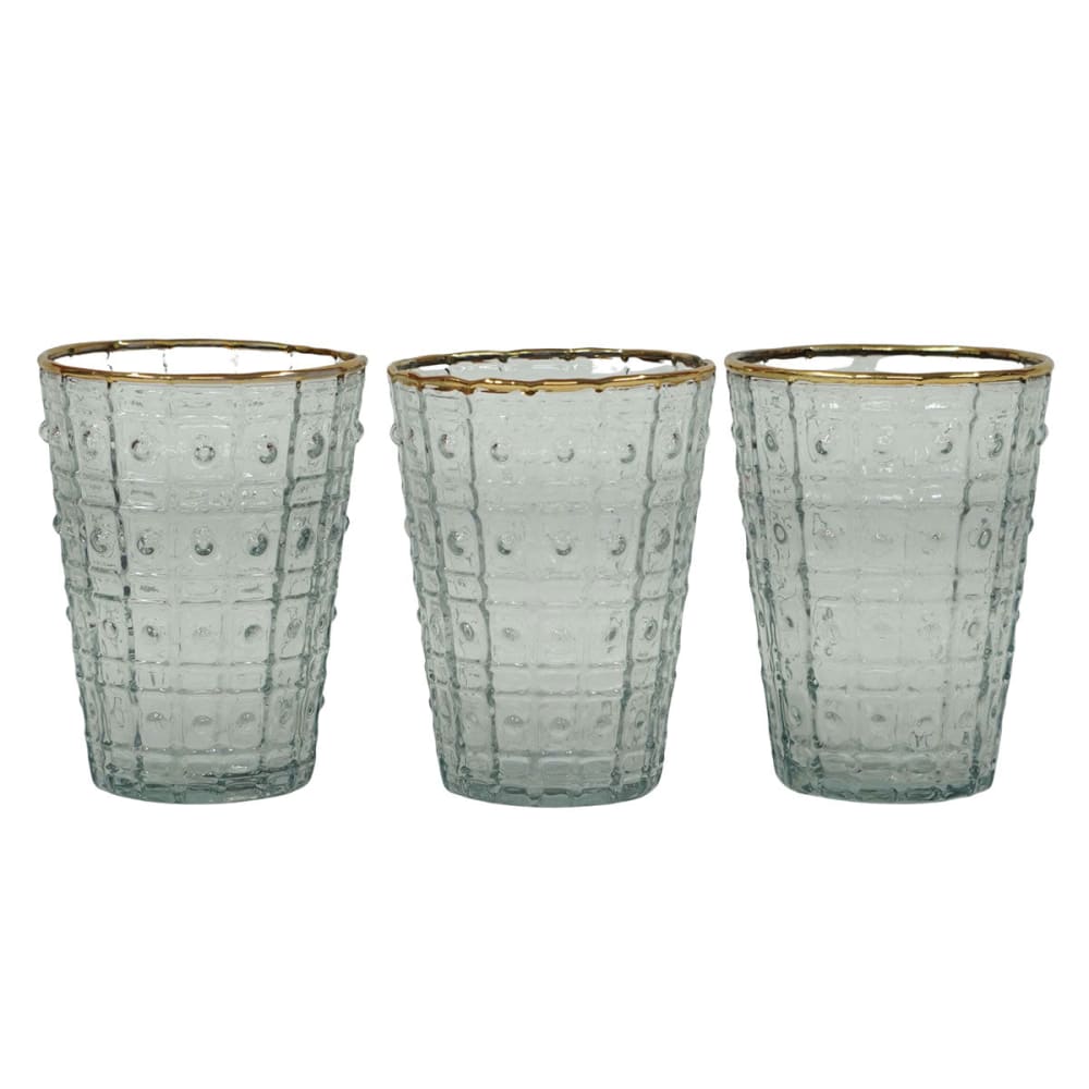 Set de 3 photophores en verre gravé