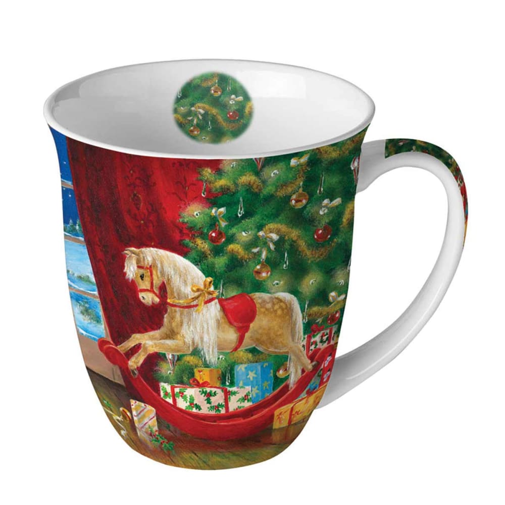Tasse en porcelaine fine cheval à bascule en bois