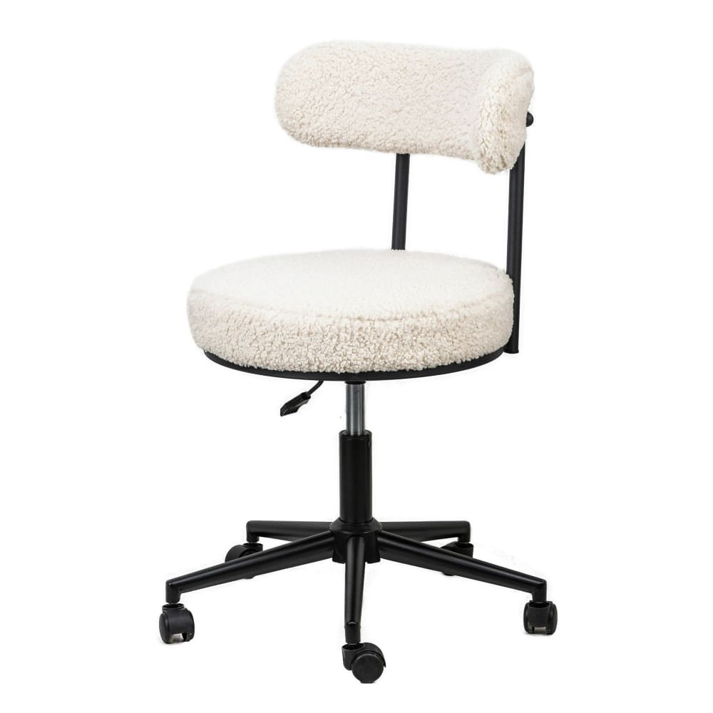 Chaise de bureau en bouclettes blanches avec base en metal