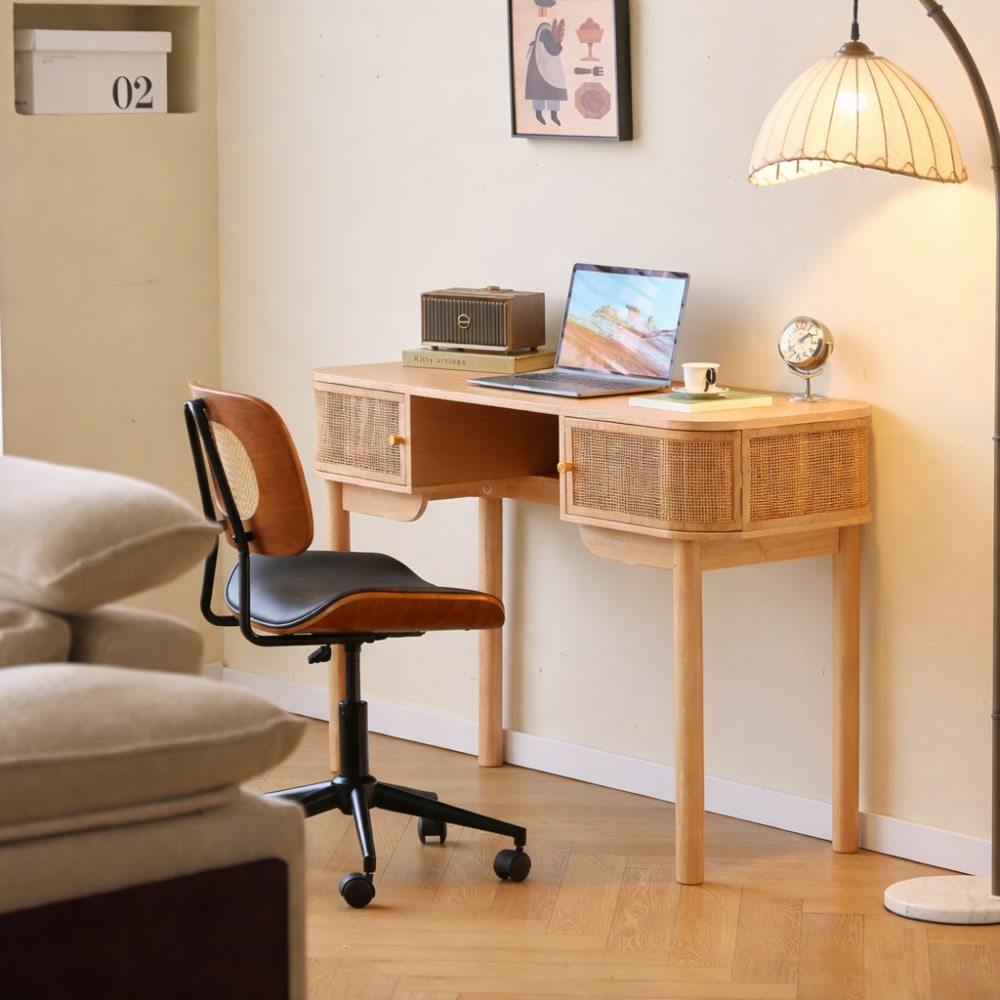 Nordlys Schreibtisch 2 Türen aus Massivholz und Rattan style classic chic Braun