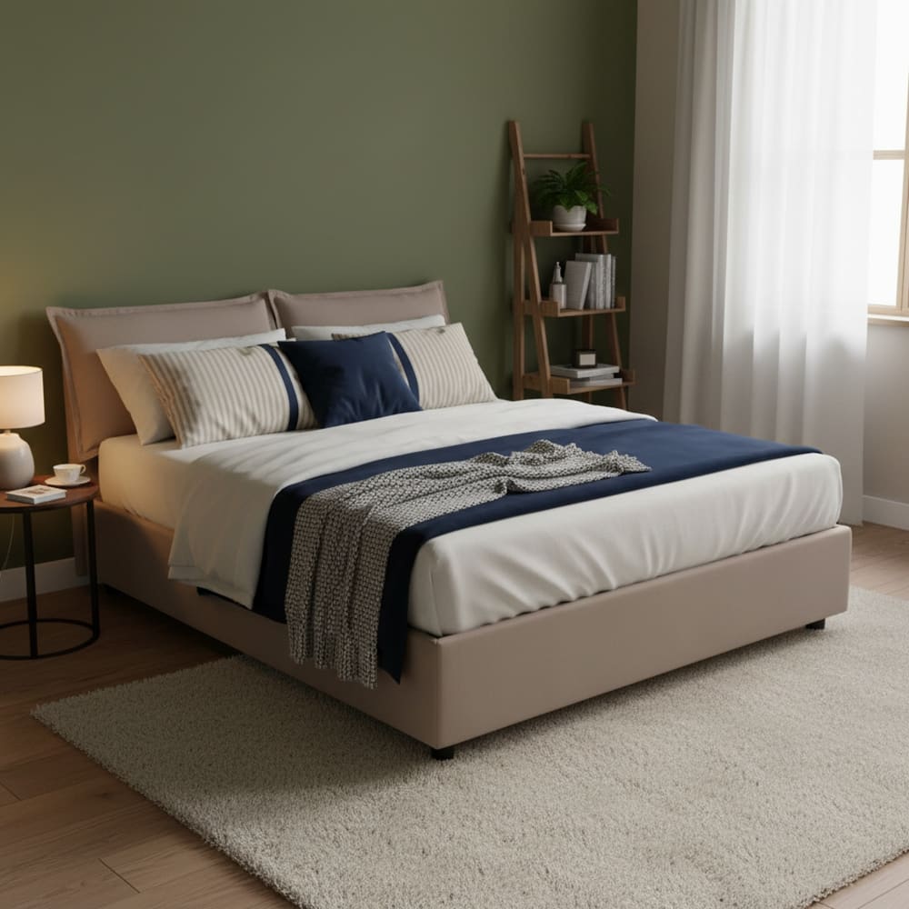 Lit double en tissu tourterelle 160x200 cm - Maisons du Monde