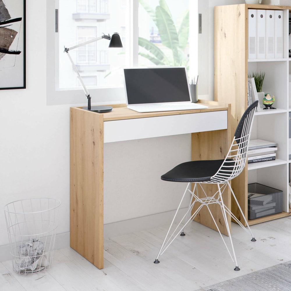 Bureau effet bois beige, blanc 81x40 cm - Maisons du Monde