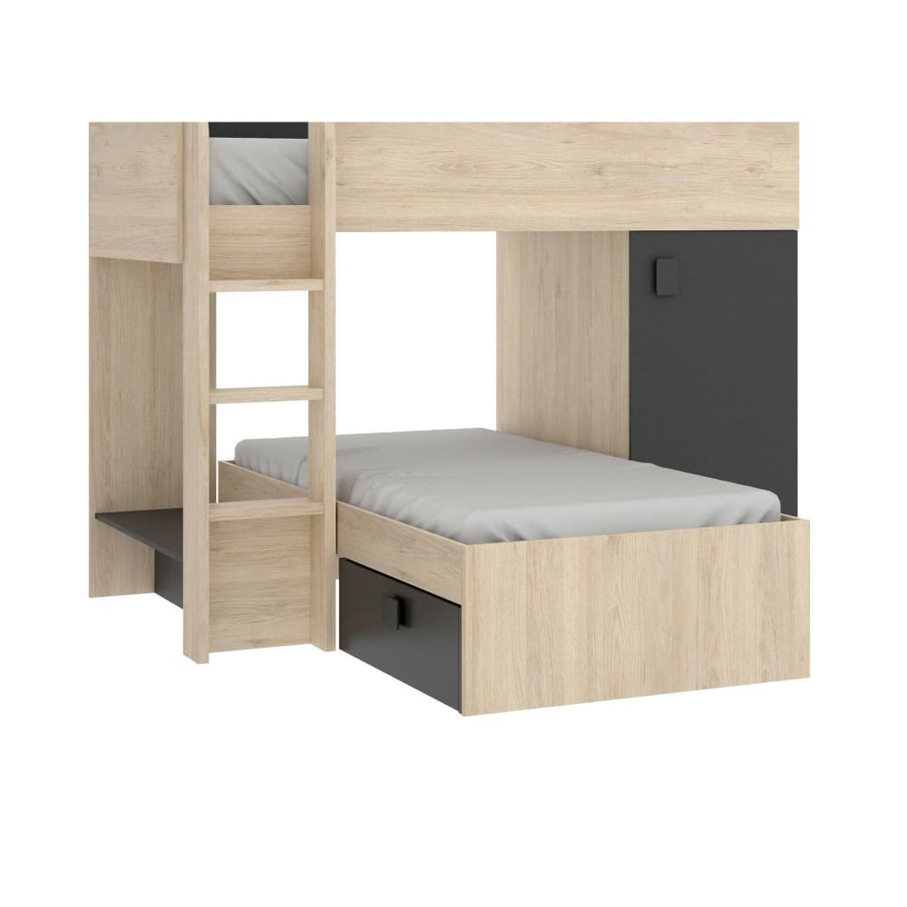 Dmora Lit effet bois beige et anthracite 190x90 style contemporain Blanc Bois - 255x150x112cm