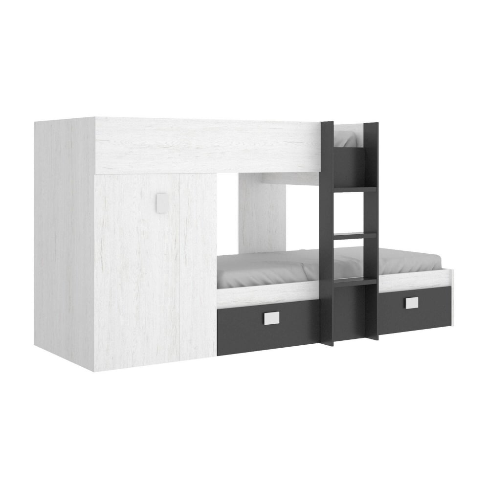 Lit effet bois blanc et anthracite 190x90