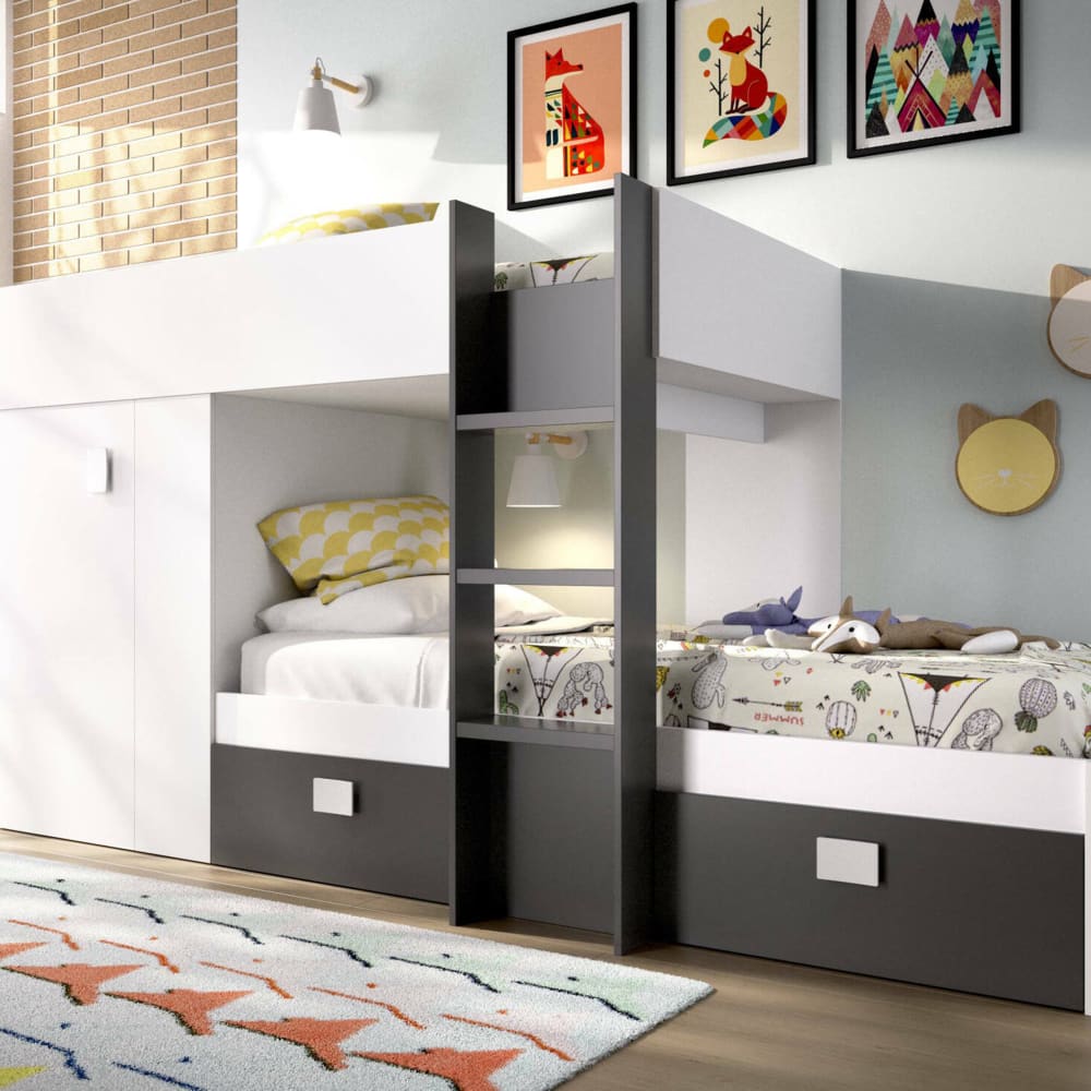 Lit effet bois blanc et anthracite 190x90 - Maisons du Monde