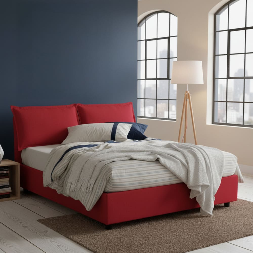 Lit double en tissu rouge 160x200 cm - Maisons du Monde