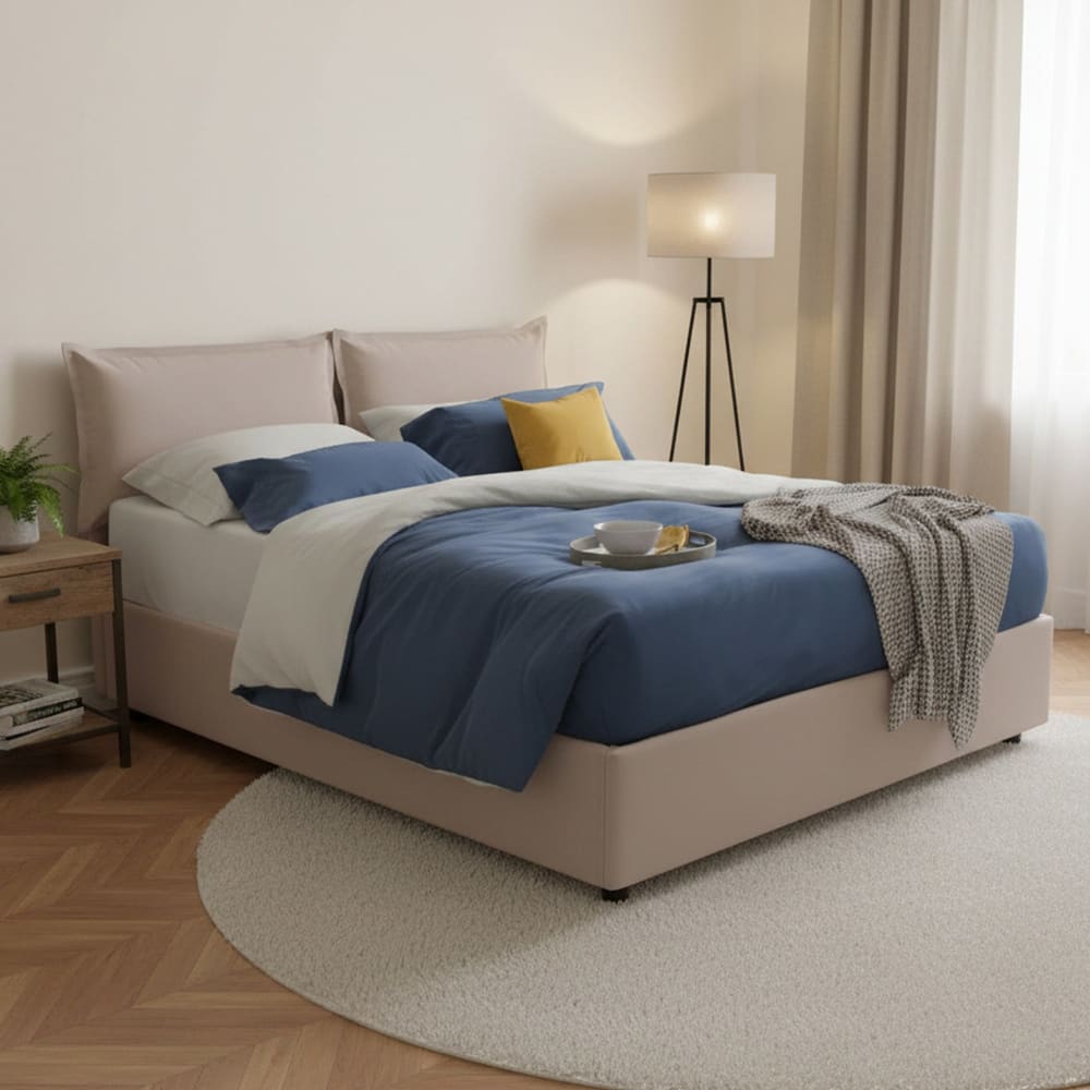 Lit double en similcuir tourterelle 160x200 cm - Maisons du Monde