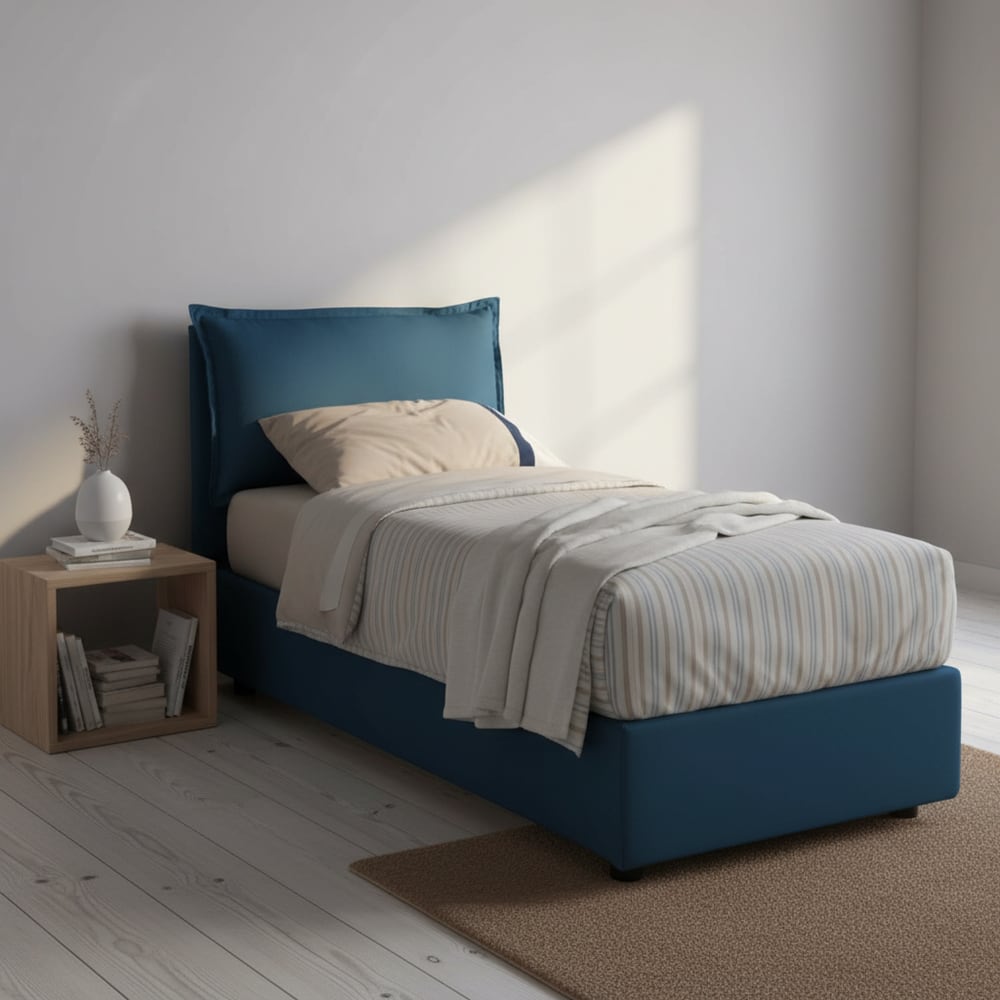 Lit simple en tissu bleu 90x190 cm