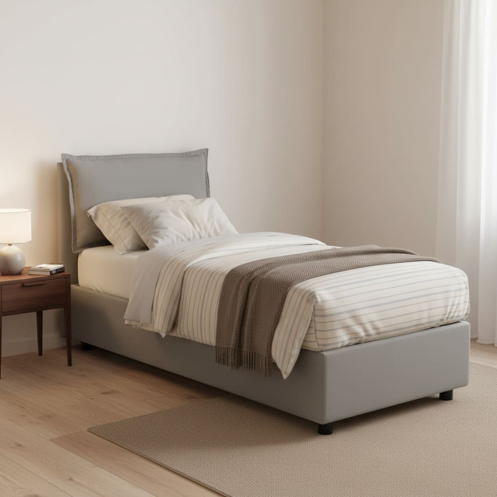 Lit simple en tissu gris 90x190 cm - Maisons du Monde