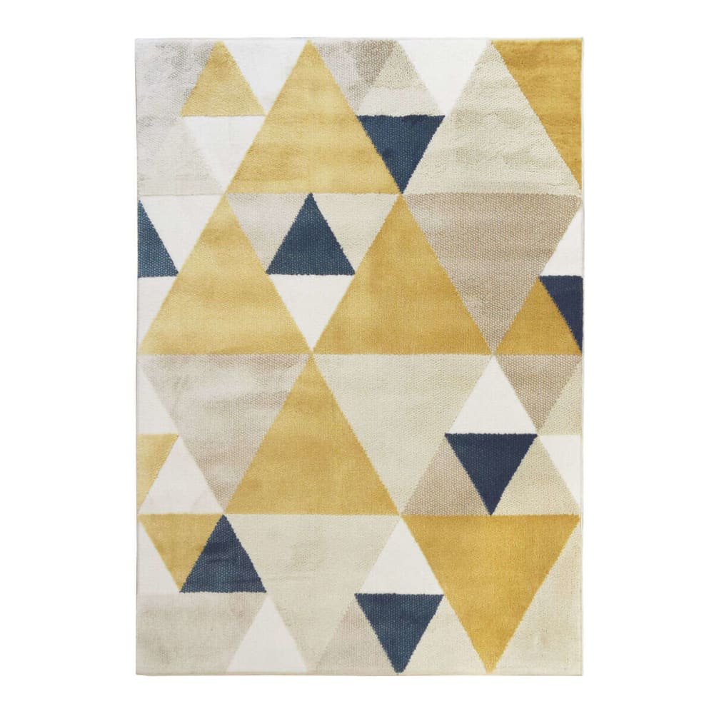 Tapis motifs triangles jaune bleu 120x160