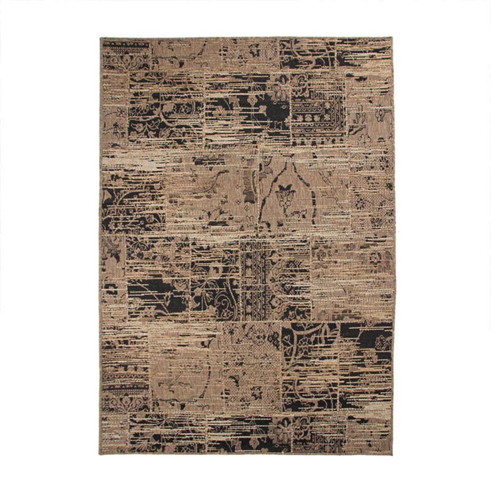 Tapis vintage brun et noir motifs patchwork 140x200 - Maisons du Monde