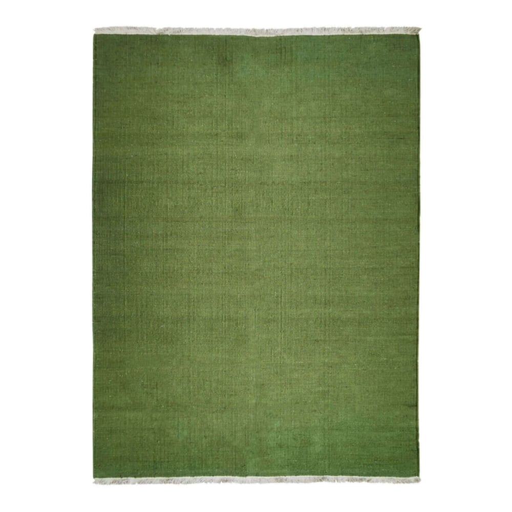 Tapis jute et coton avec franges vert foncé 120x170