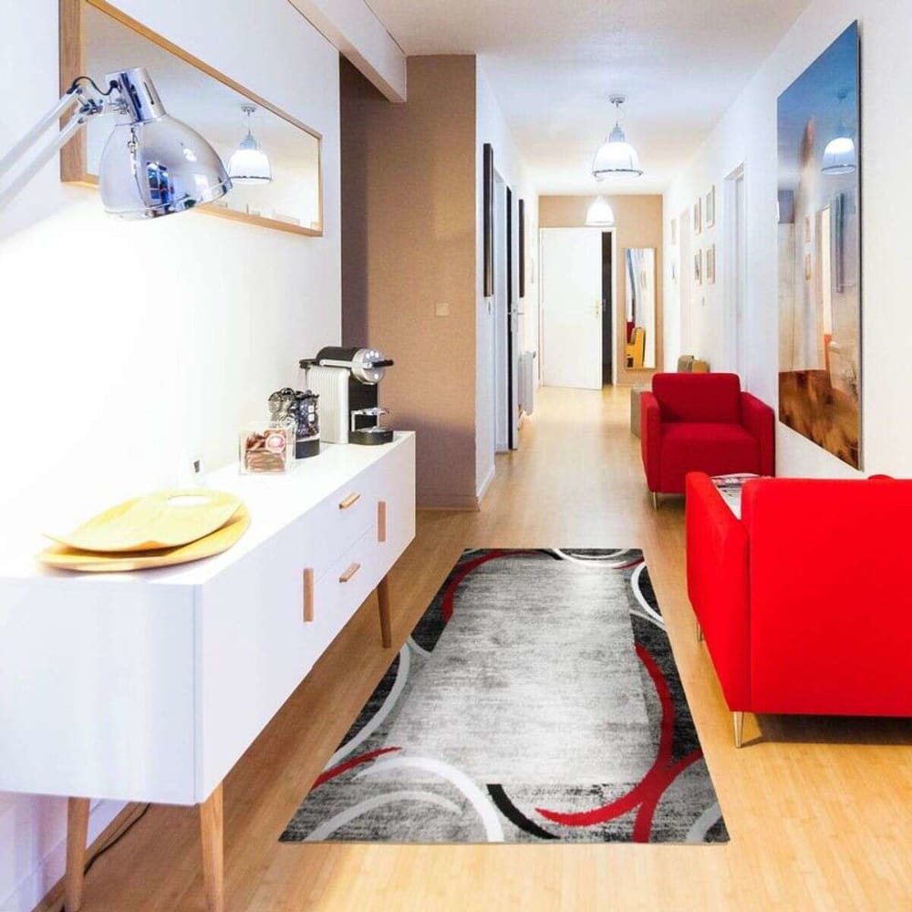 Tapis à encadré motifs abstraits rouge 80x150 — vue 3