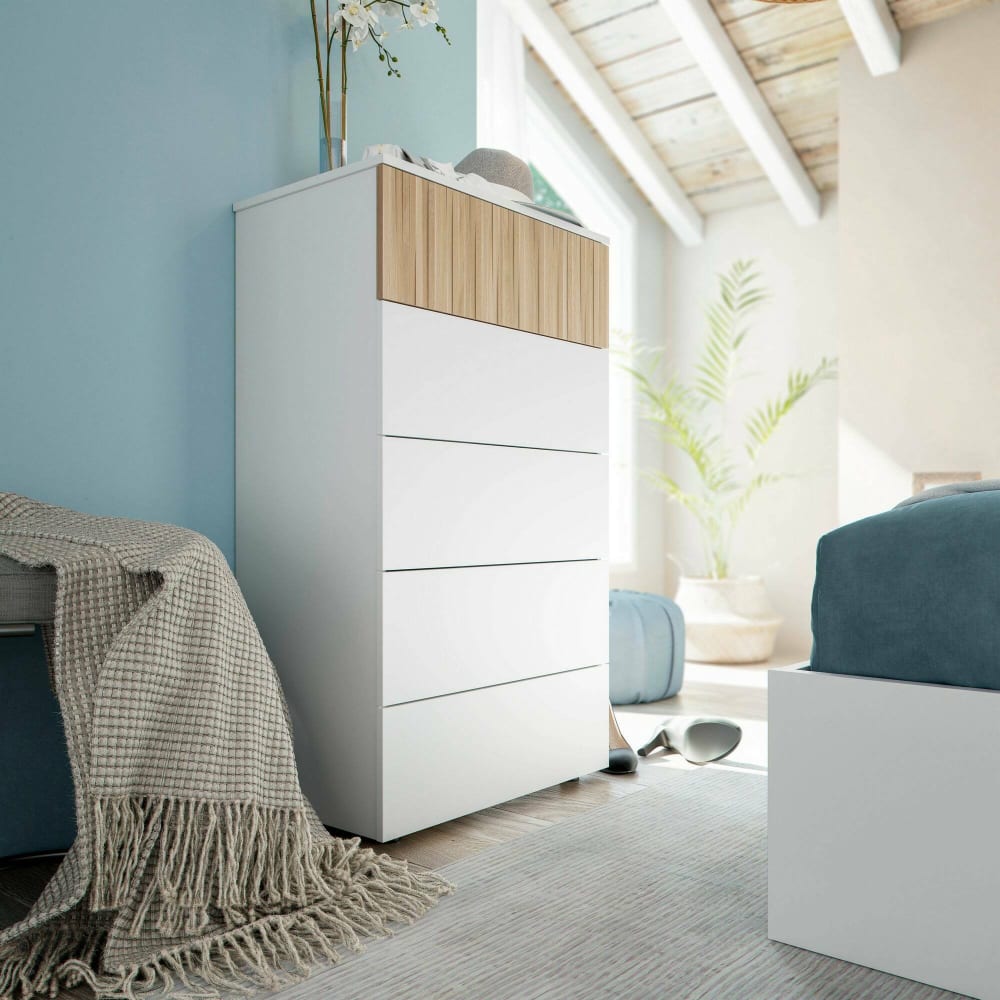 Commode effet bois beige, blanc 129x40 cm - Maisons du Monde