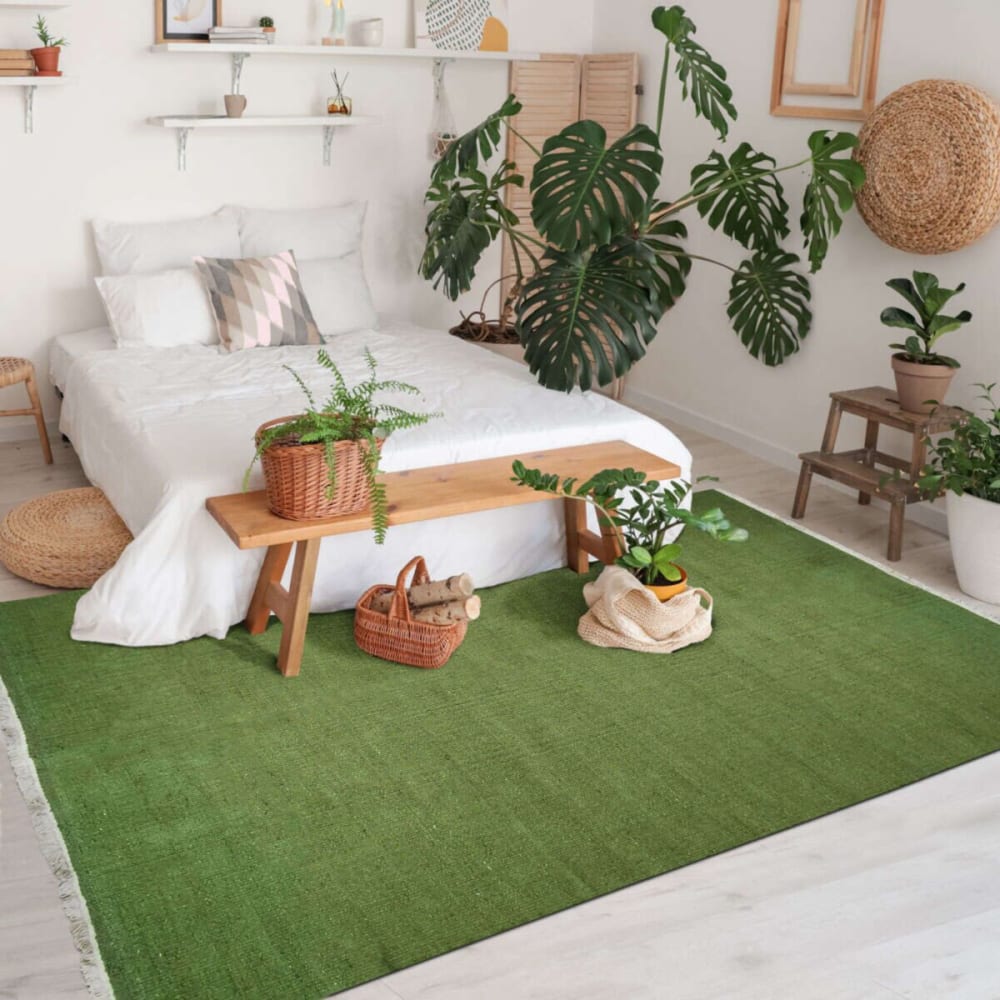Tapis jute et coton avec franges vert foncé 80x150 — vue 3