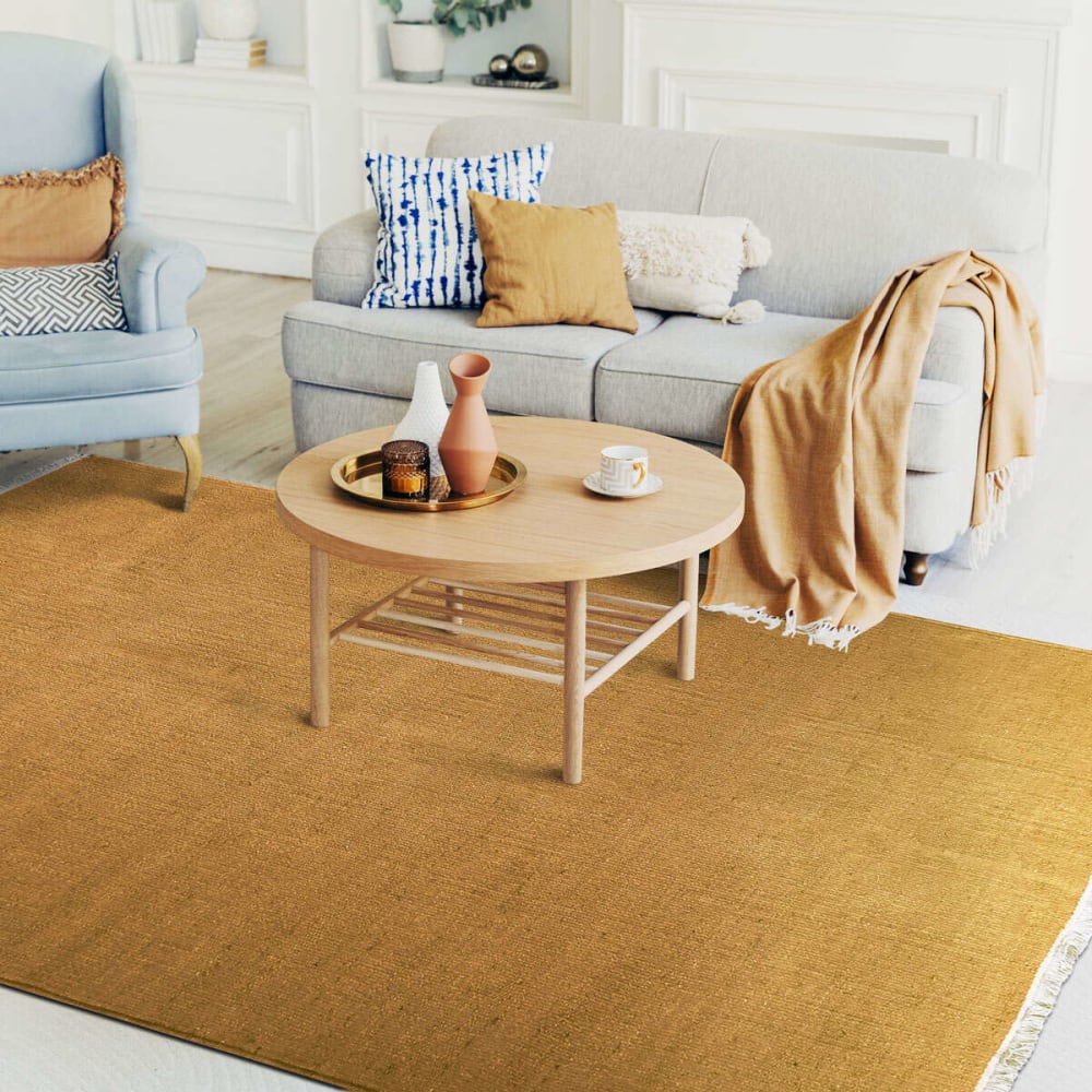 Tapis jute et coton avec franges ocre 120x170 — vue 3