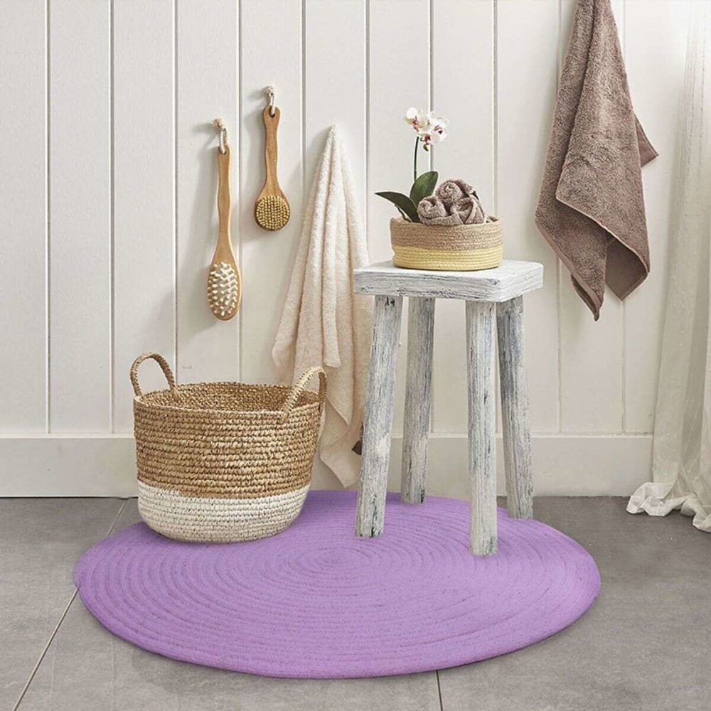 Tapis en coton réversible effet cordage violet diam.120 — vue 4