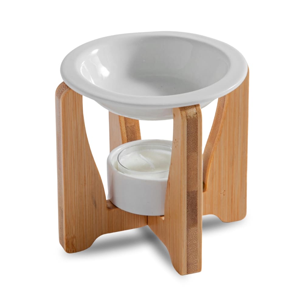 Brûle parfum arche en bambou et céramique blanche - H11cm Brûle parfum arche en bambou et céramique blanche - H11cm