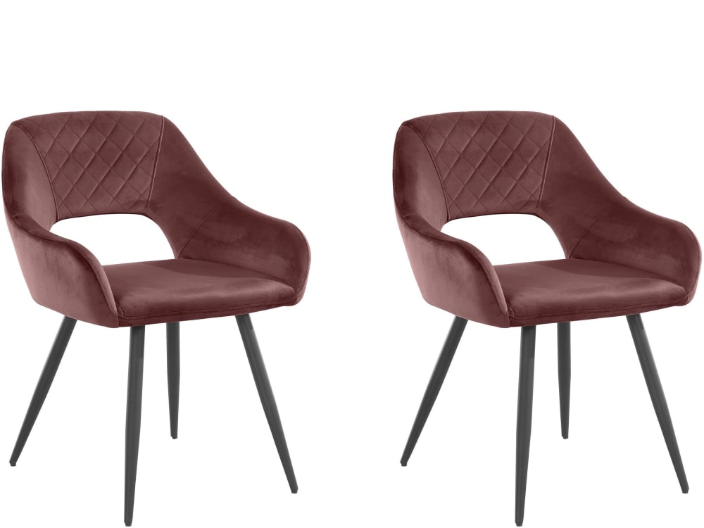 Loft24 2er Set gepolsterte Esszimmerstühle aus Samt, rose Rot Samt