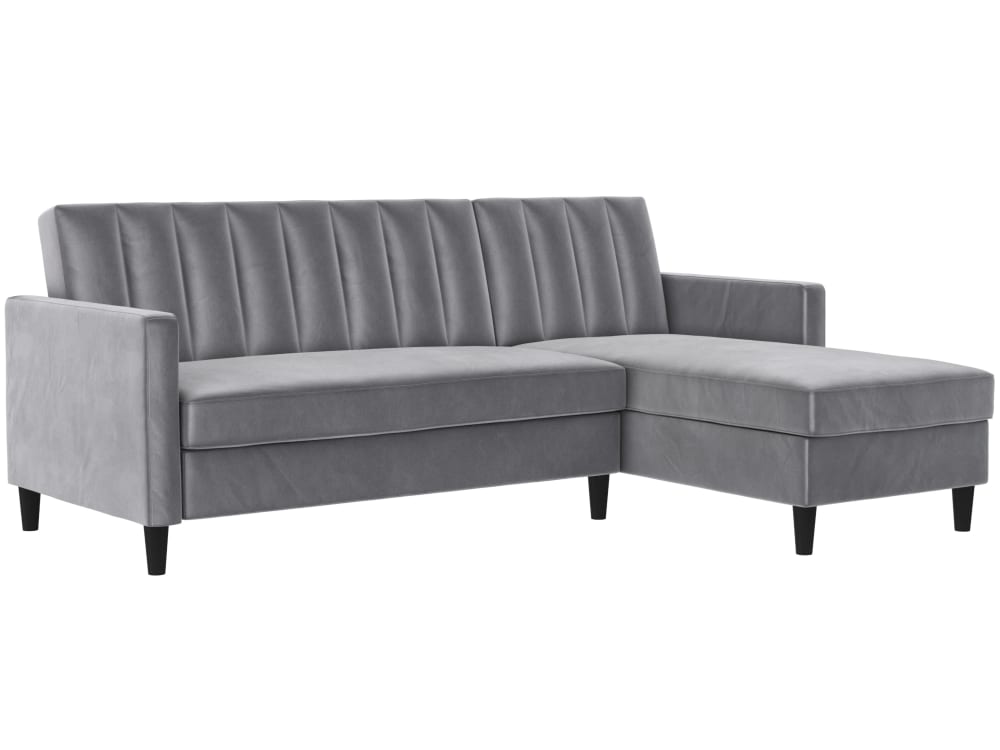 Canapé-lit 3 places avec chaise longue en velours gris - Maisons du Monde