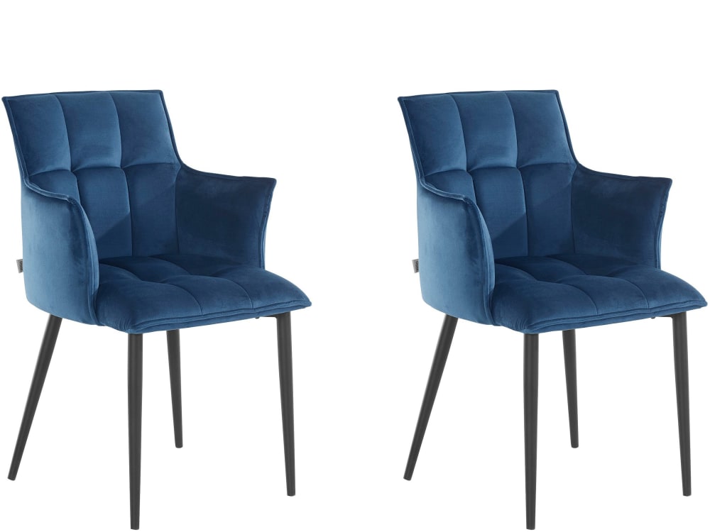 2er Set gepolsterte Esszimmerstühle aus Samt, blau - Maisons Du