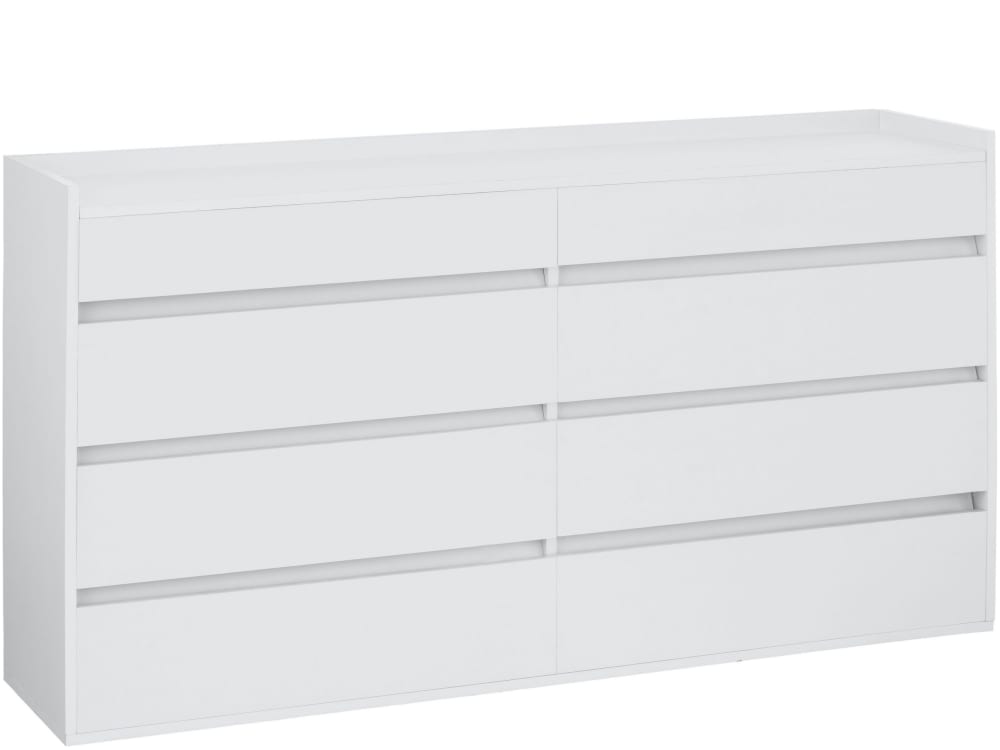 Commode avec 8 tiroirs en mélaminé blanc
