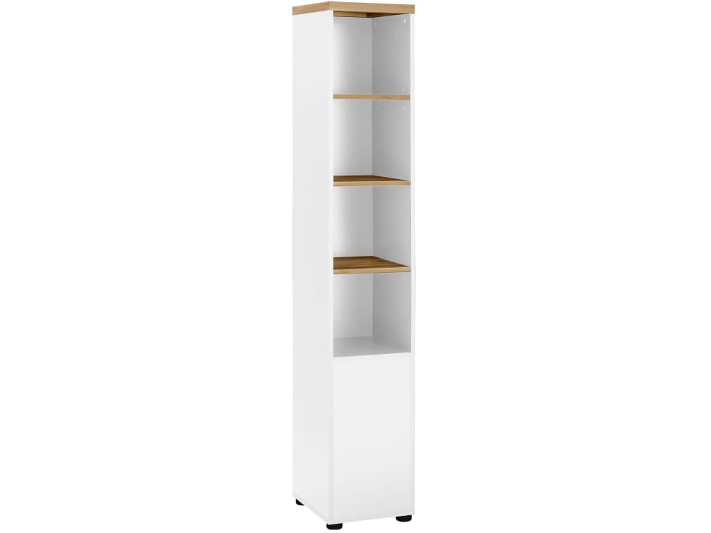 Armoire avec 1 porte et 3 étagères en effet chêne et blanc