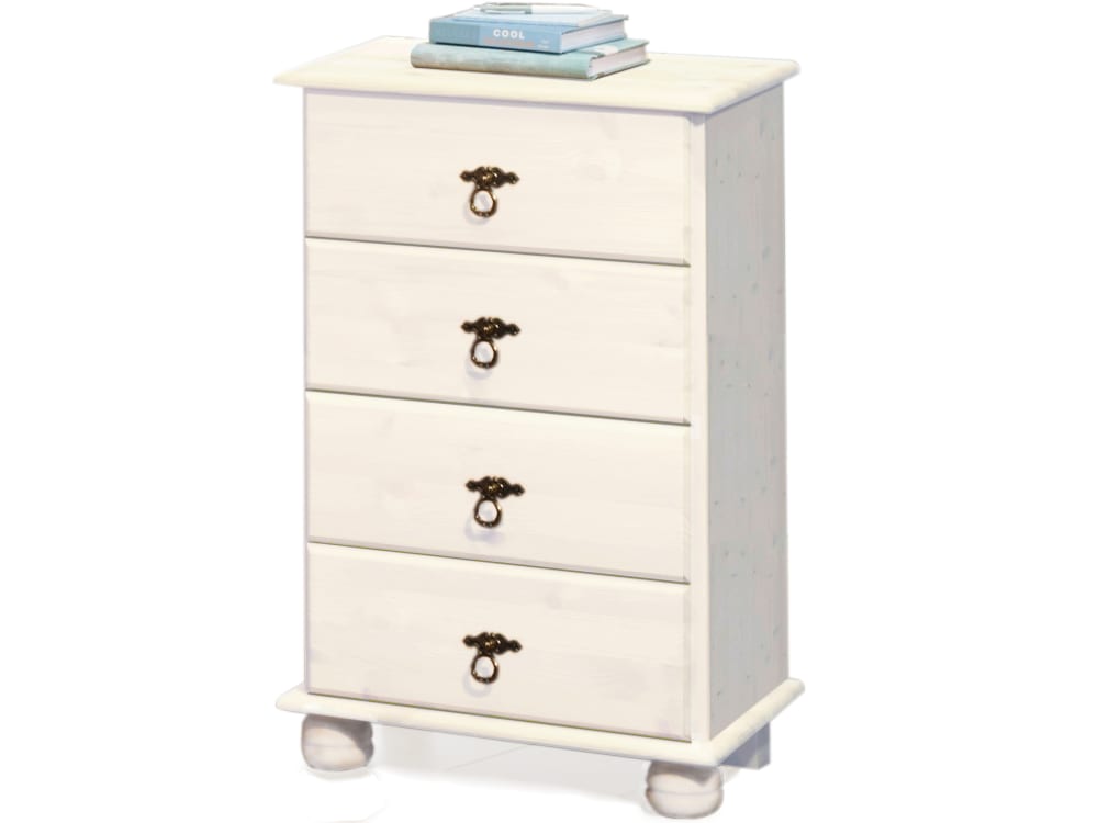 Commode avec 4 tiroirs Laque en pin blanche