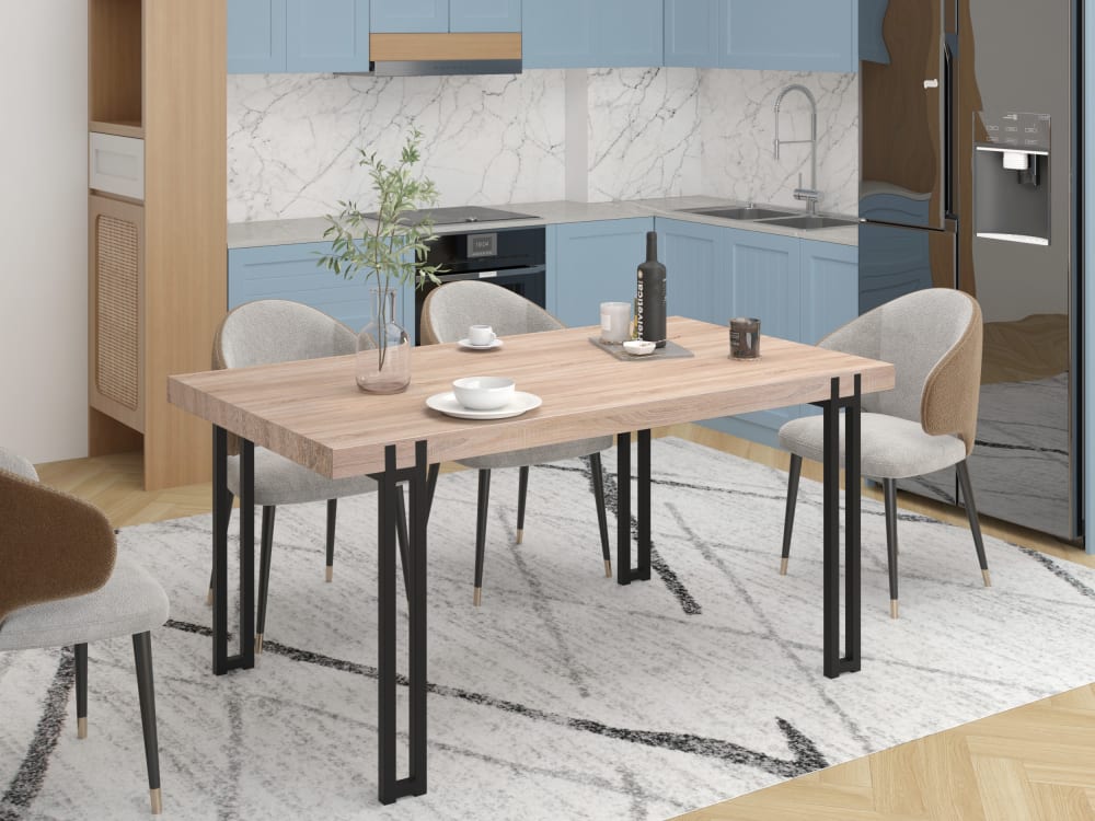Loft24 Esstisch für 6 Personen in Eichenoptik L160 cm, schwarz Braun Spanplatte
