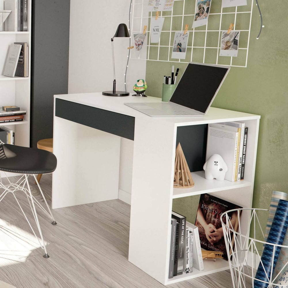 Bureau effet bois blanc, anthracite 101x50 cm - Maisons du Monde