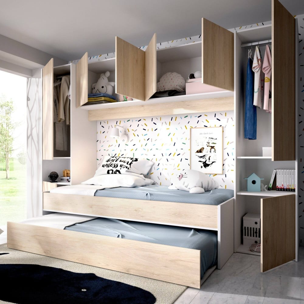 Composition de la chambre à coucher effet bois beige, blanc 210x97 cm - Maisons du Monde