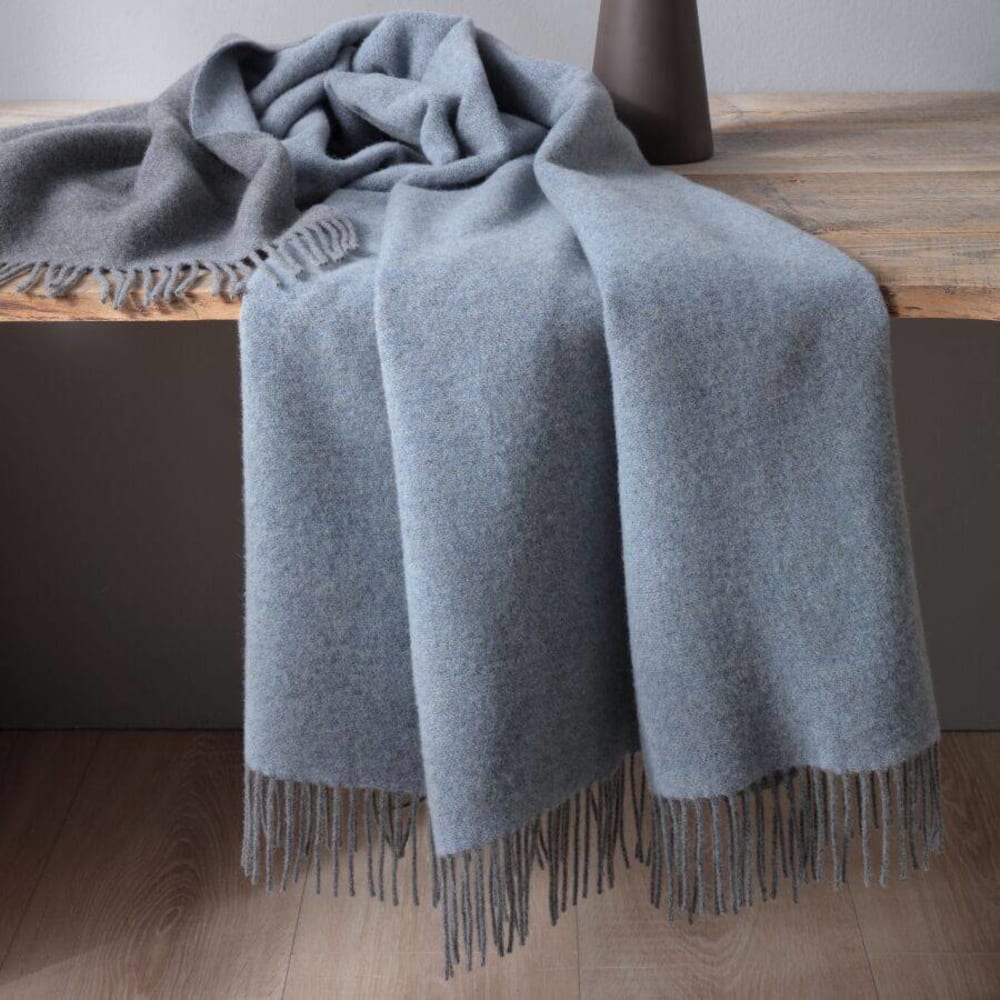 Plaid en laine et cachemire 130 x 170 cm bleu/gris