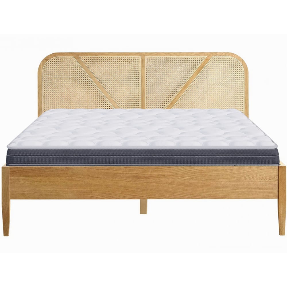 Pack lit 180x200 en bois et cannage + Matelas mémoire de forme