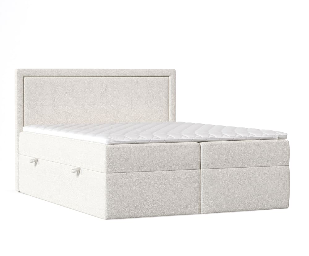 Maison de Reve Boxspringbett mit Kopfteil aus Bouclé-Stoff, 180x200 cm Weiß Öko-Tex Zertifikat Stoff