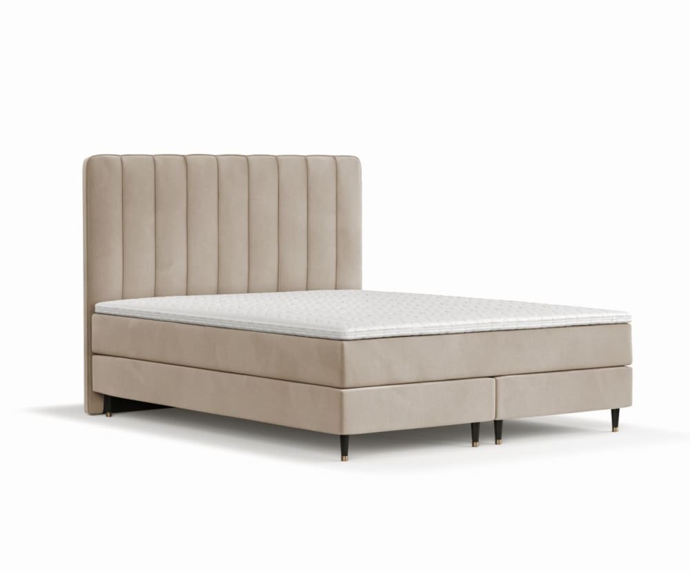 Maison de Reve Boxspringbett mit Kopfteil aus Samtstoff, 120x200 cm Beige Öko-Tex Zertifikat